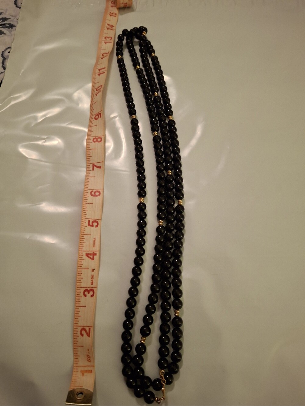 52" Monet Black Beaded Necklace with Gold Accent For Layering Or Flapper Style
